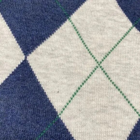 TOMMY HILFIGER MEN'S HEATHER GRAY/NAVY ARGYLE V-NECK SWEATER LARGE - Picture 5 of 5